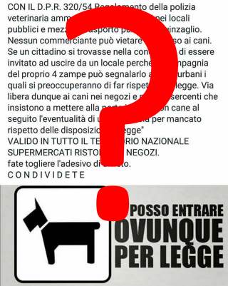 Regolamento Cane e locali