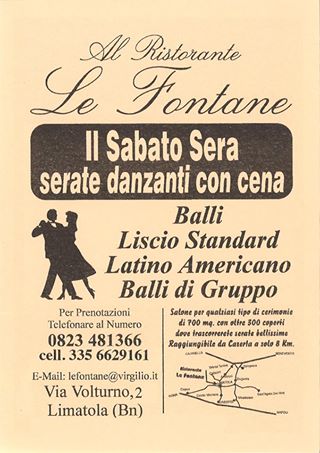 Serata danzante con cena presso Le Fontane di Limatola -BN.